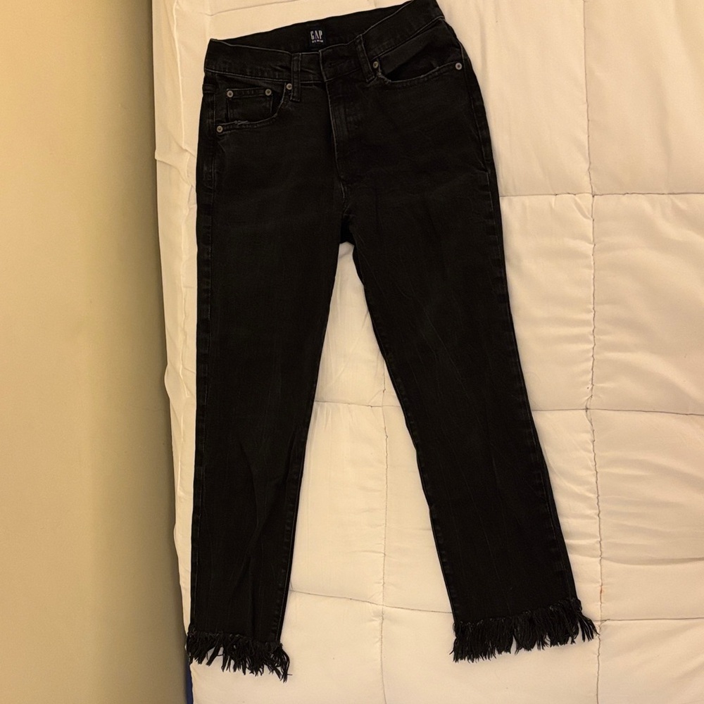 GAP Women's Cropped Black Jeans with Fringe Hem